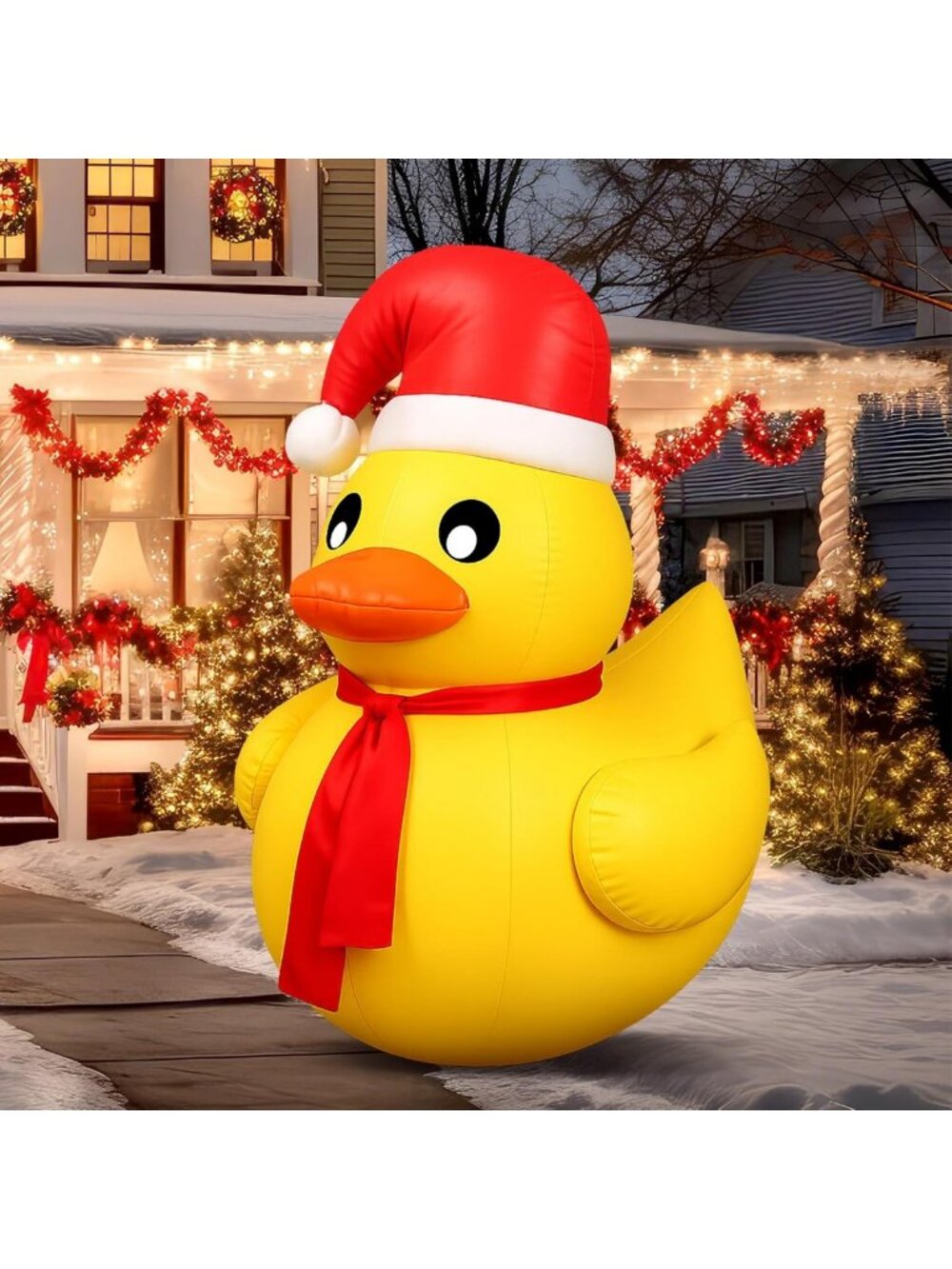 Giant Inflatable Christmas Duck - 4ft Blow Up Pool Float for Holiday Decor